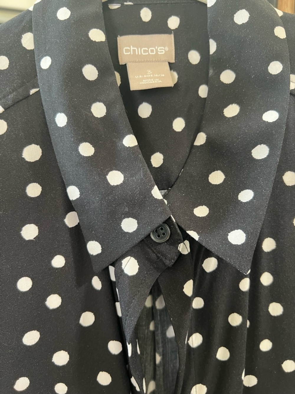 Chico's Black & White Polka Dot Blouse. Stretch